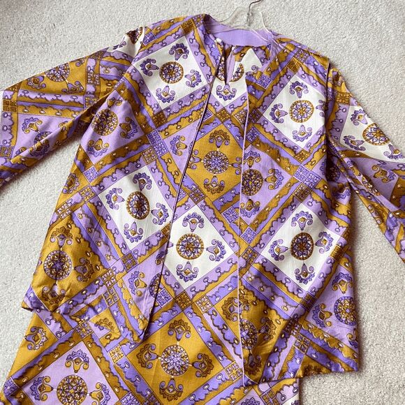 Vintage 1960s Psychedelic Dress & Reversible Vest Set M/L Go-Go Mod Festival - Picture 4 of 9